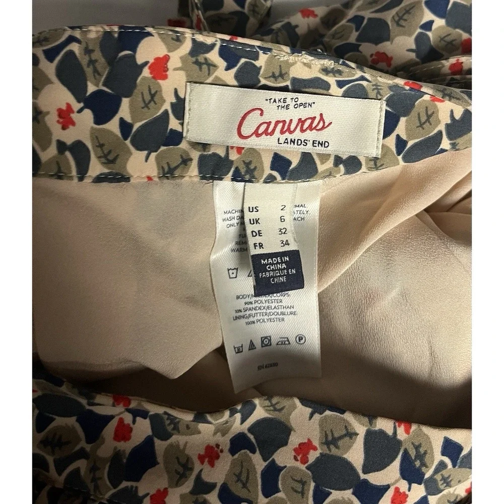 Canvas Land's End Womens Size 2 Floral Print Skirt‎ Belted Knee length Lined